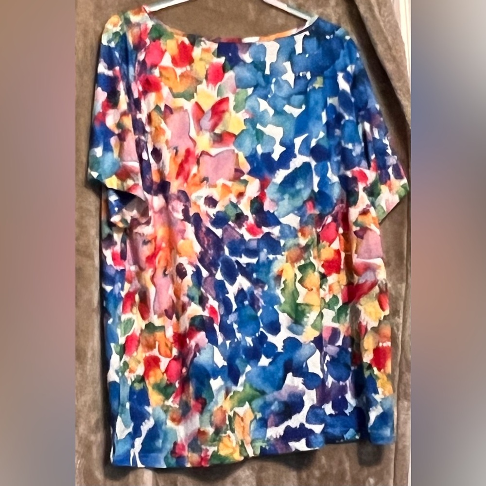 Rainbow V-neck swingy trapeze top, 2xl 2X Colorful summer shirt